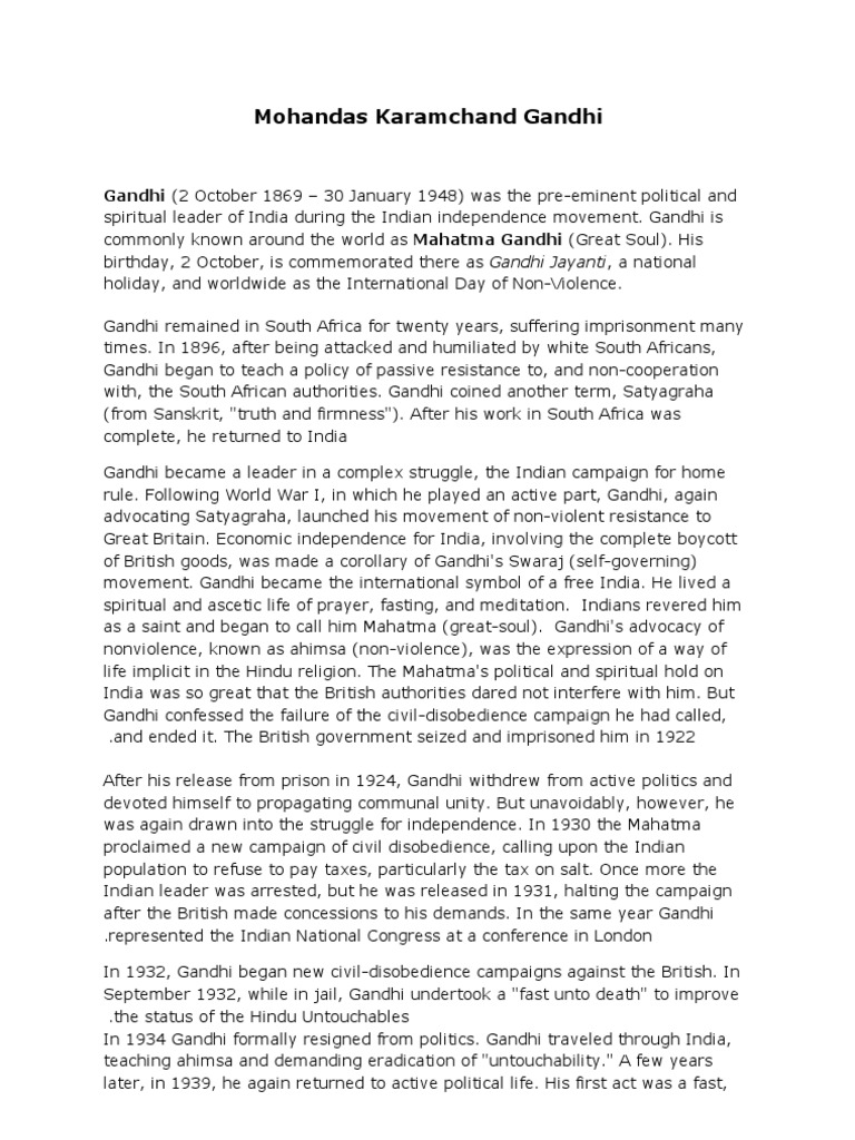 Mahatma Gandhi: Leader of Indian Freedom | PDF | Mahatma Gandhi ...
