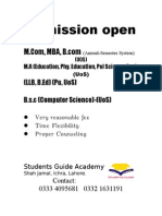 Admission Open: (LLB, B.Ed) (Pu, Uos) B.S.C (Computer Science) - (Uos)