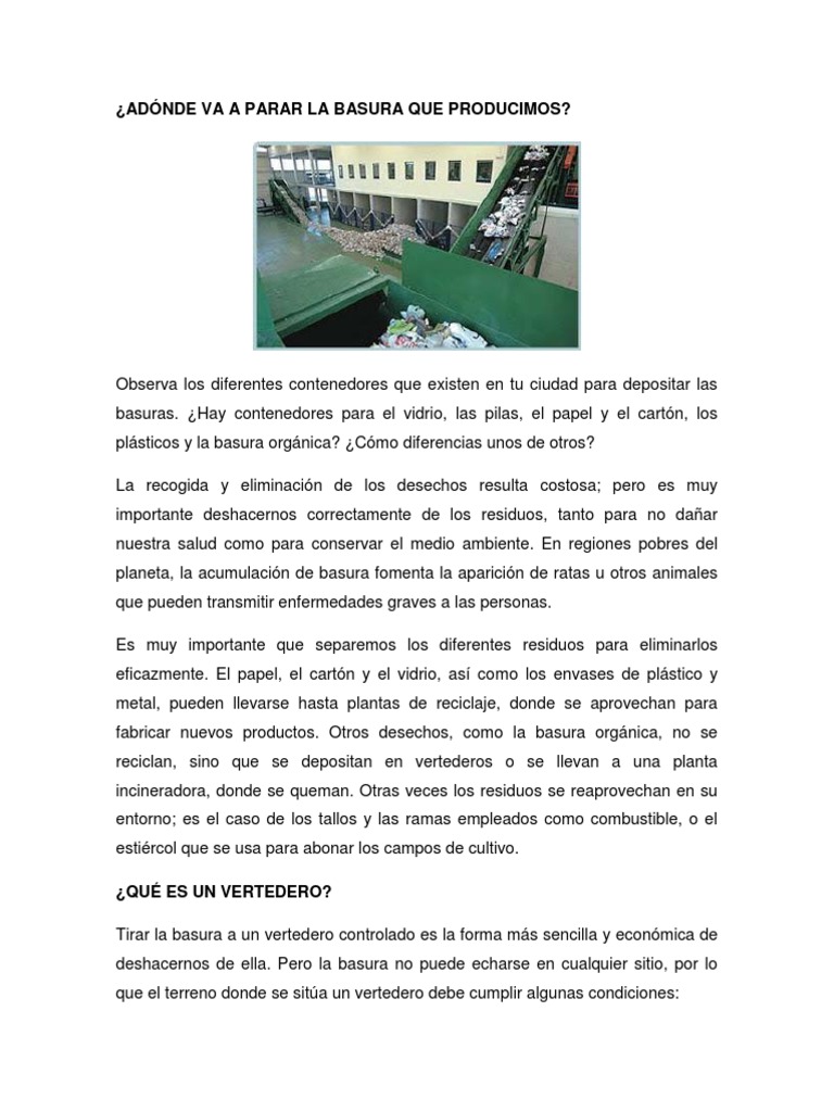 Adónde Va A Parar La Basura Que Producimos | PDF | Vertedero | Residuos