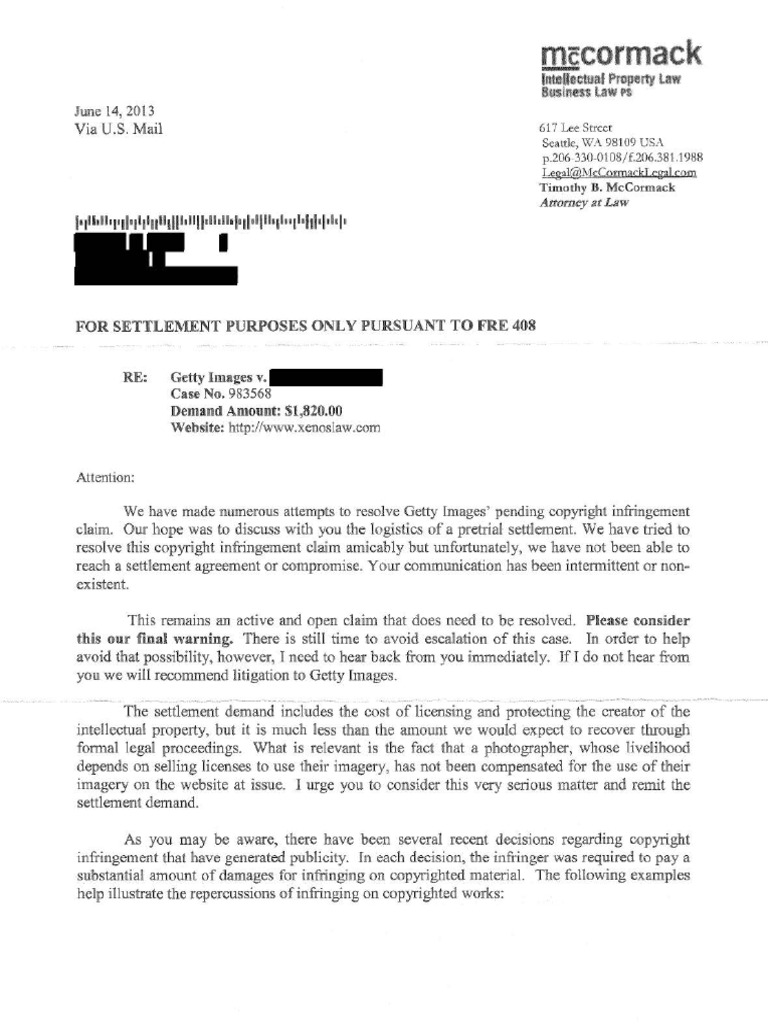 20130614 McCormack Demand Letter PDF Copyright Infringement