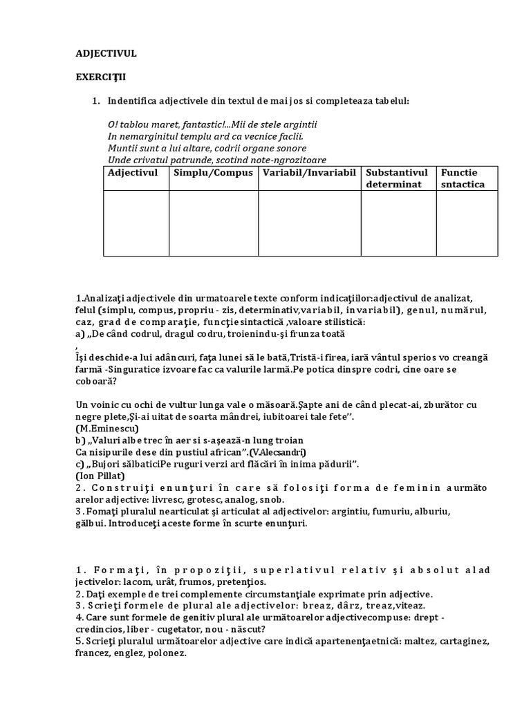Exercitii La Adjectiv Pdf