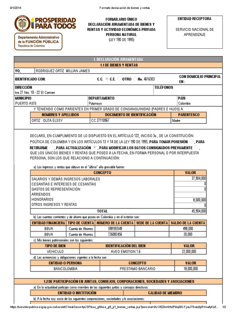 Formato declaración de bienes y rentas 2020 pdf