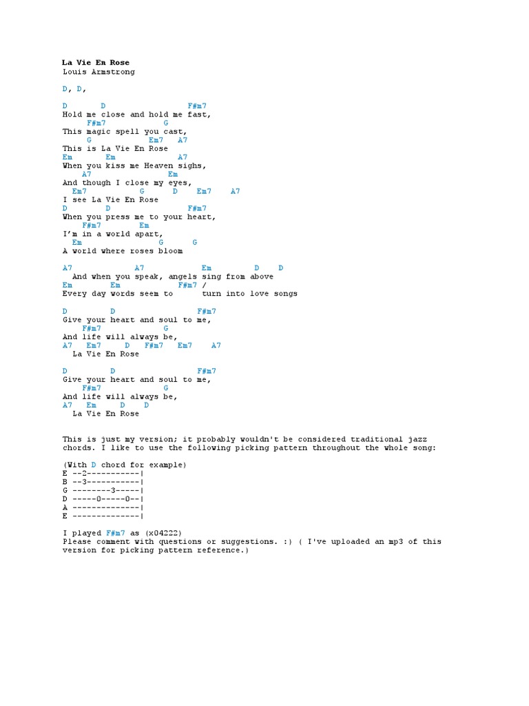 La Vie En Rose Chords Pdf