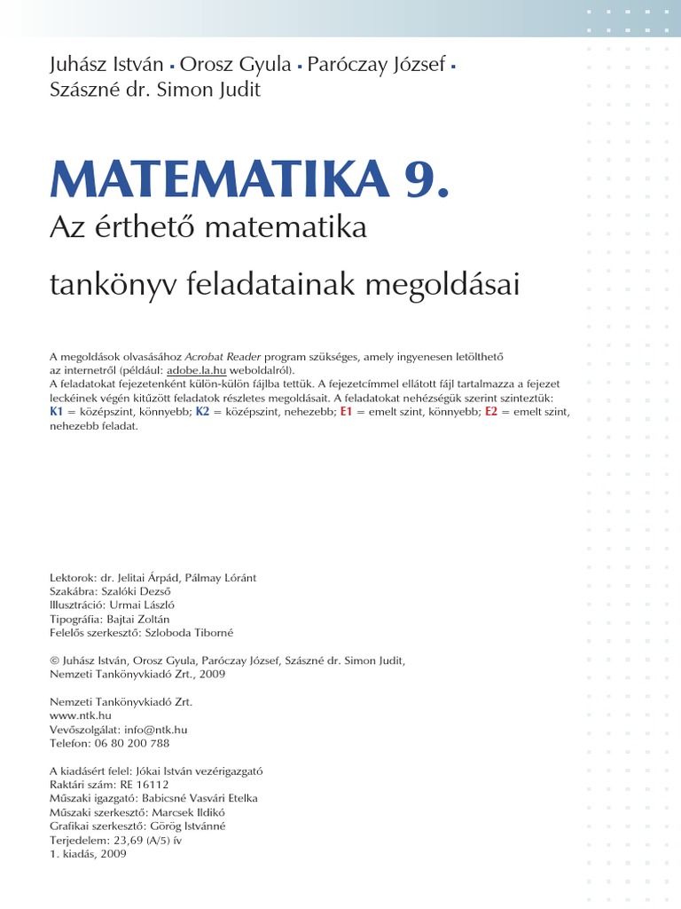 Matematika 9 - Megoldások | PDF