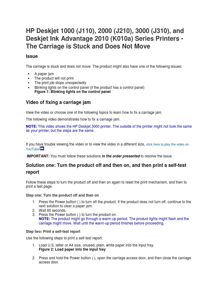 HP Deskjet 1000 Paper Jam PDF Troubleshooting Printer