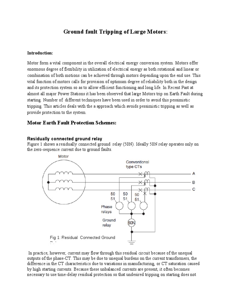 Ground Fault Tripping of Large Motors | PDF | Relay | Capacitance