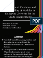 Development, Validation and Acceptability of Modules in Philippine Literature For The Grade Seven Students