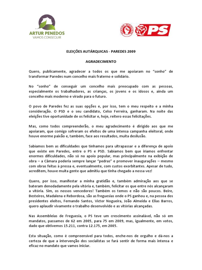 Texto Agradecimento Eleicoes Paredes 09