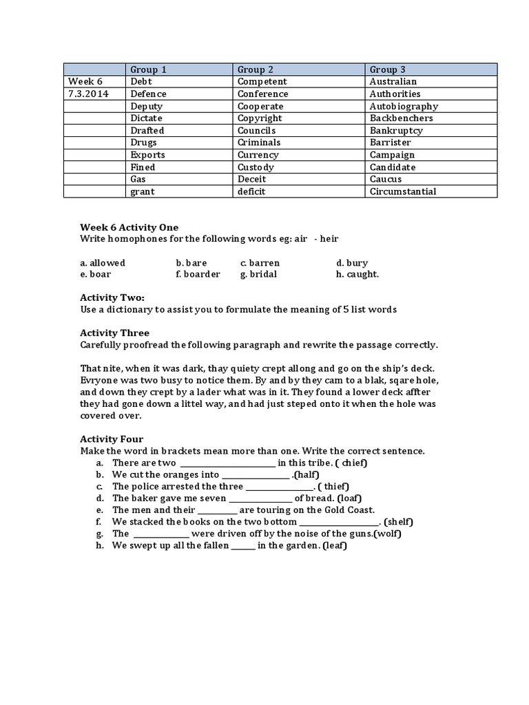Week 6 Language Activities | PDF
