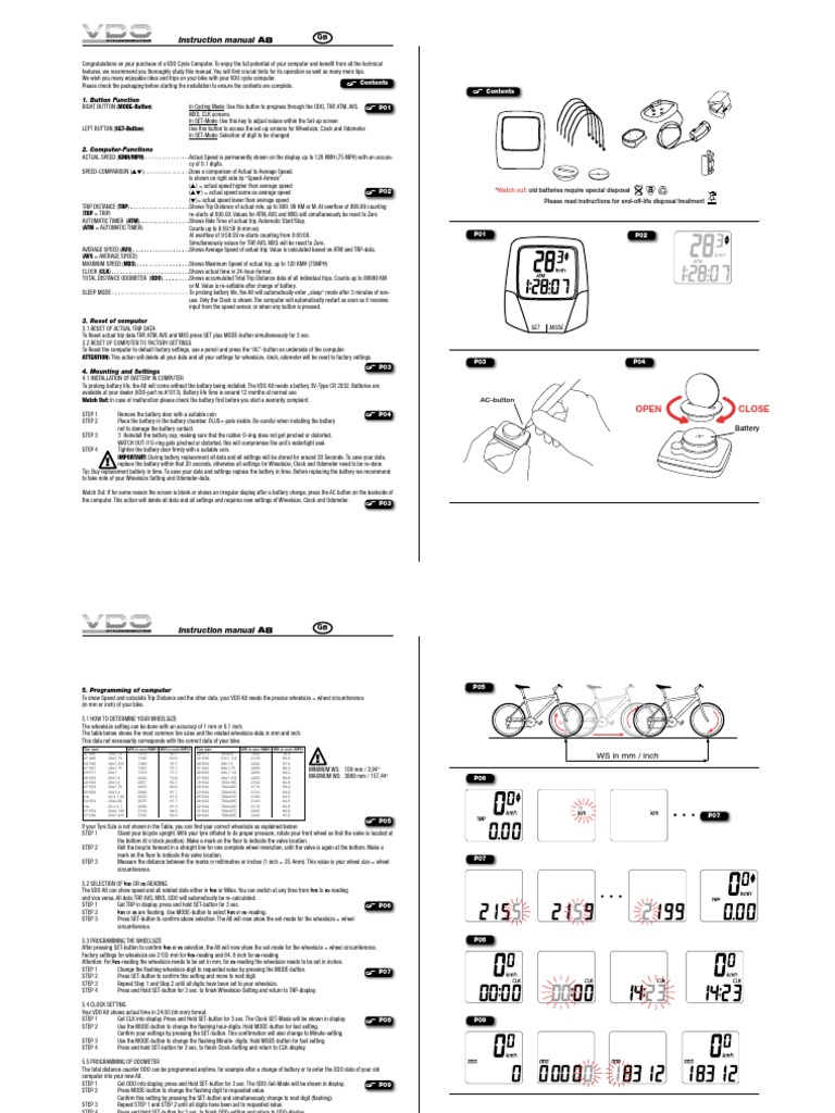 Vdo A8 Computer Manual PDF Waste Clock