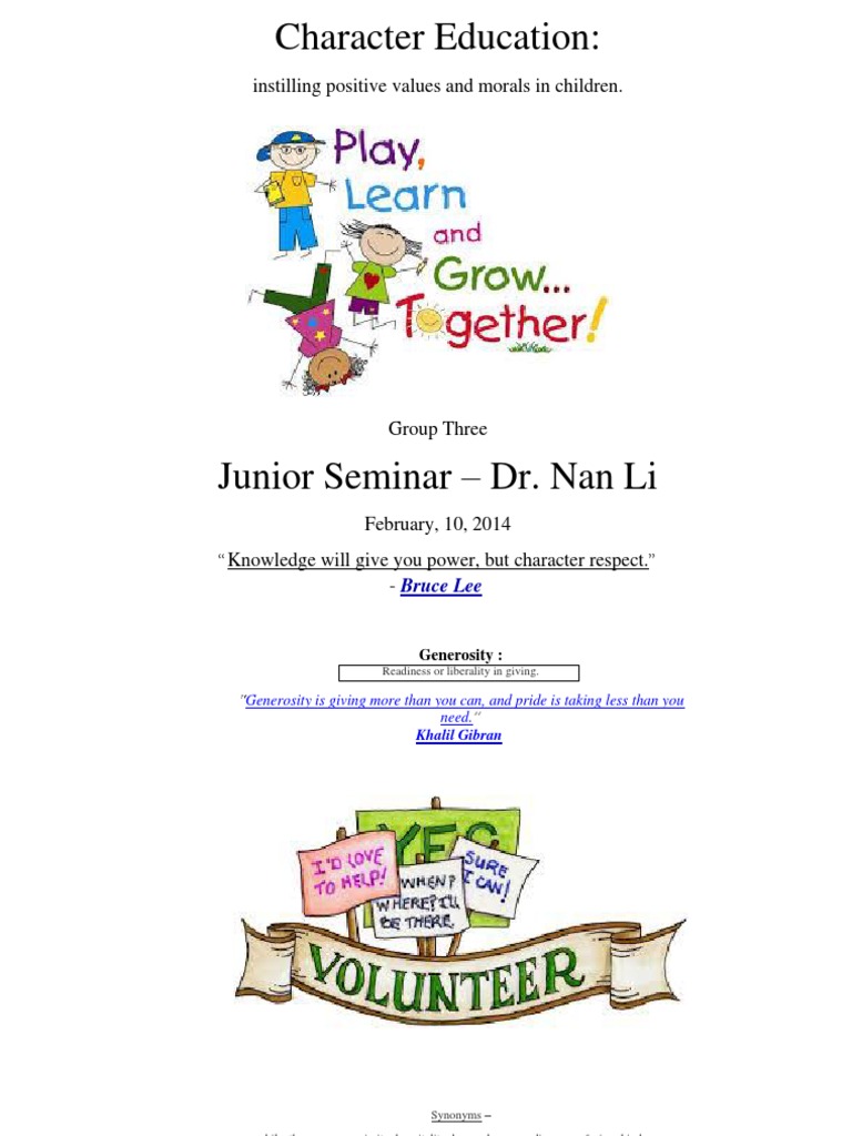 Character Education Pdf Learning Teachers