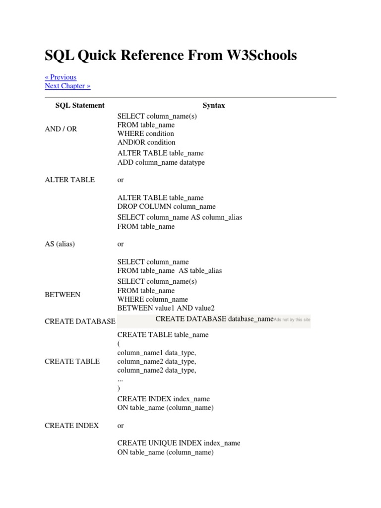 SQL Quick Reference Guide | PDF | Database Index | Data Management