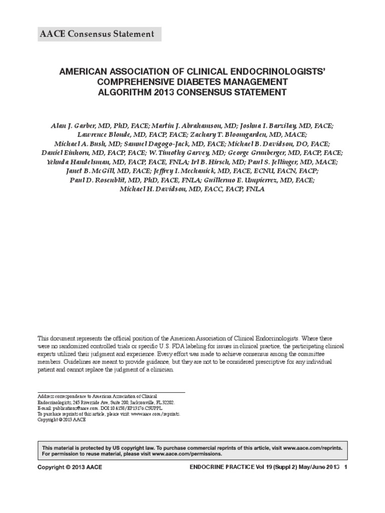 AACE 2013 DM Consensus Statement | PDF | Prediabetes | Diabetes Management
