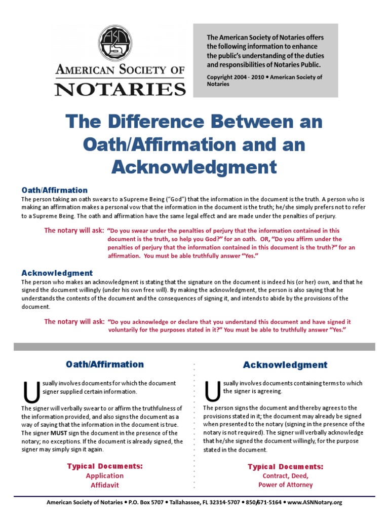 OathAffirmation vs Acknowledgment(3) Oath Notary Public