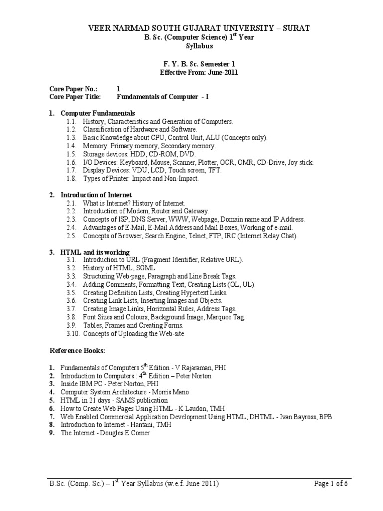 B.Sc. Computer Science 1st Year Syllabus | PDF | C (Programming ...