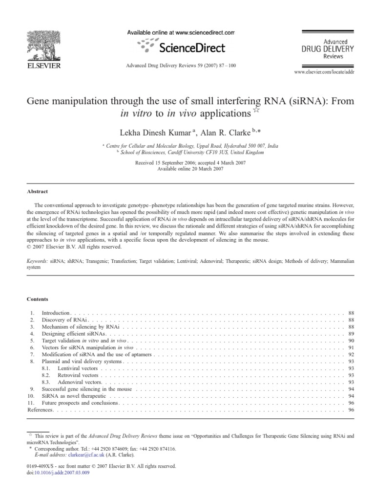 Gene Manipulation Through The Use of Small Interfering Rna (Sirna ...