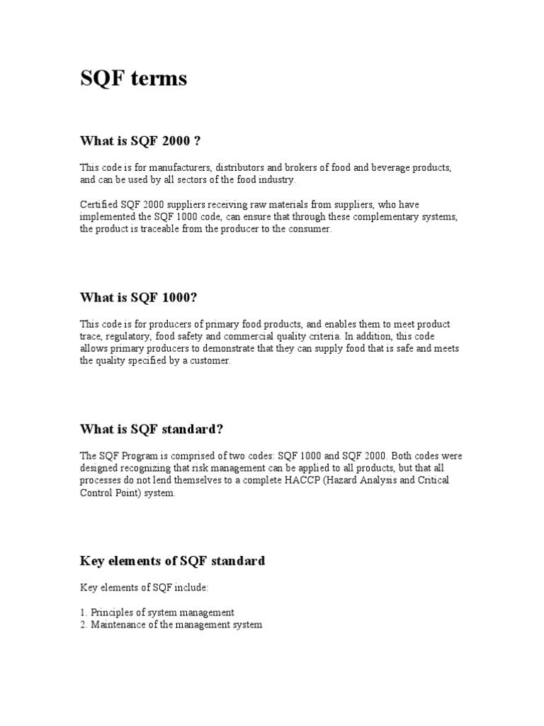 Understanding SQF 2000 Standards | PDF