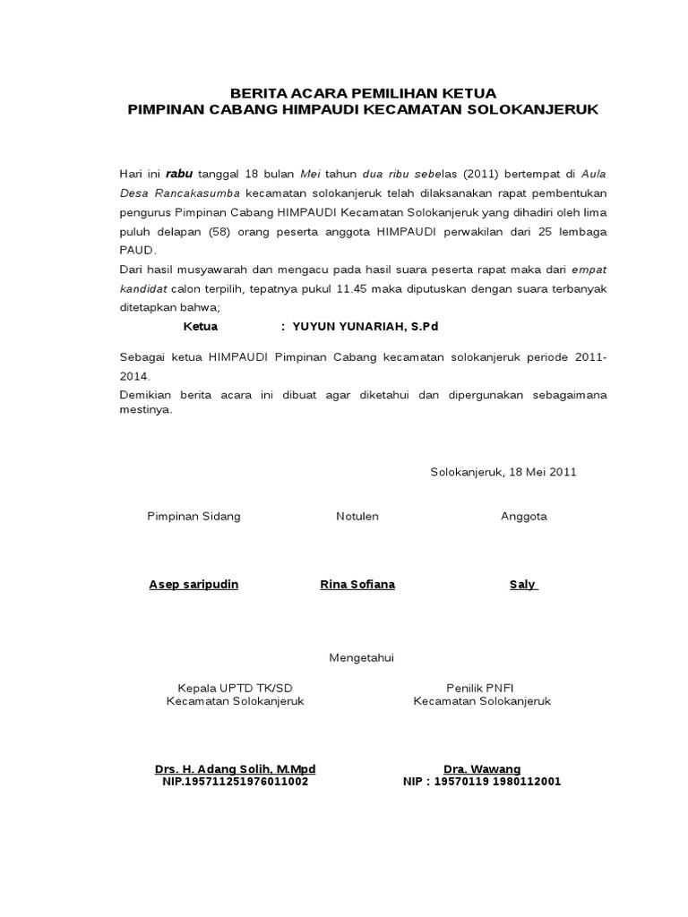 Berita Acara Pemilihan Ketua