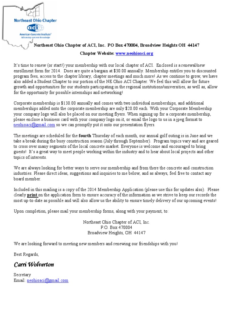 2014 Membership Letter Renewal Form | Email | Mail