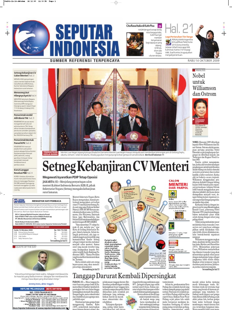 EPaper Harian Seputar Indonesia 14 Oktober 2009