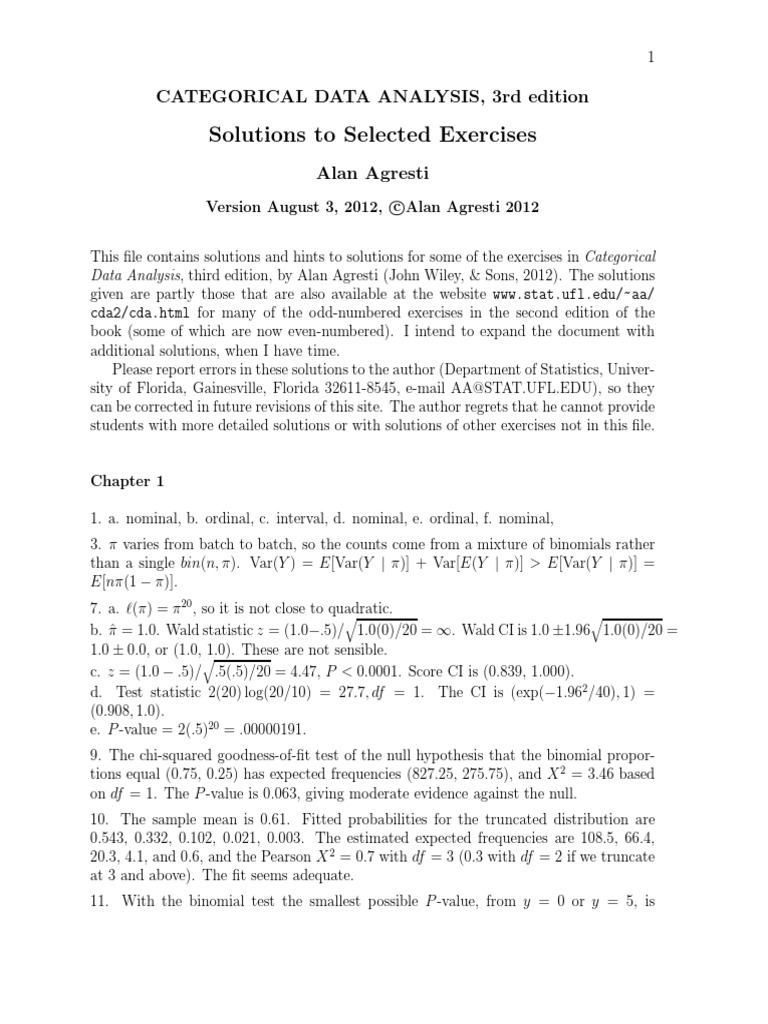 Categorical Data Analysis Selected Solutions by Agresti | P Value | Statistical  Analysis