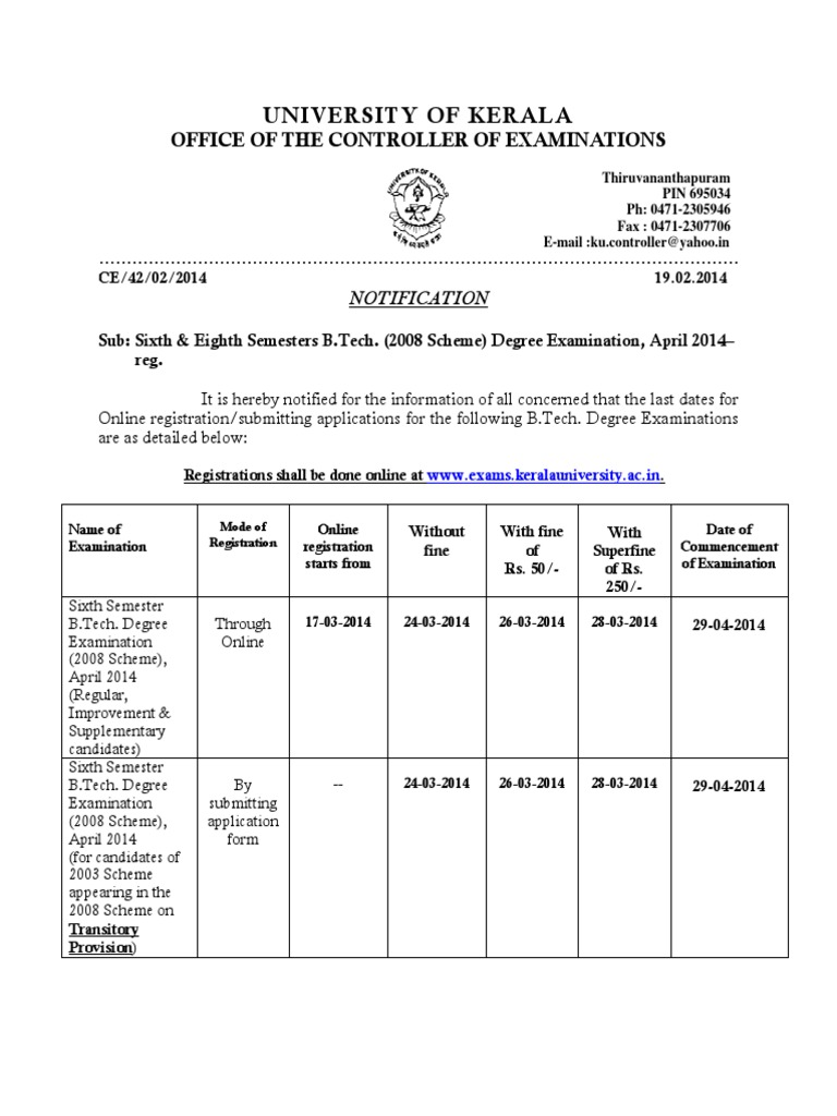 KU Exam Notification Details | PDF | Business