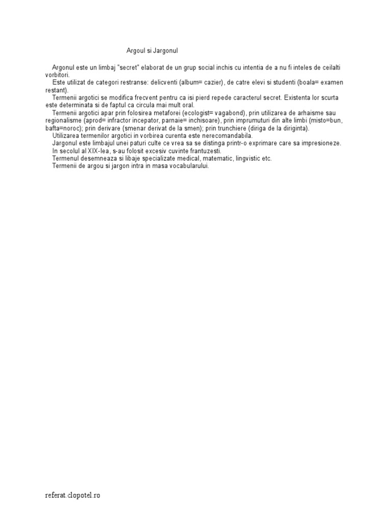 Argonul Si Jargonul | PDF