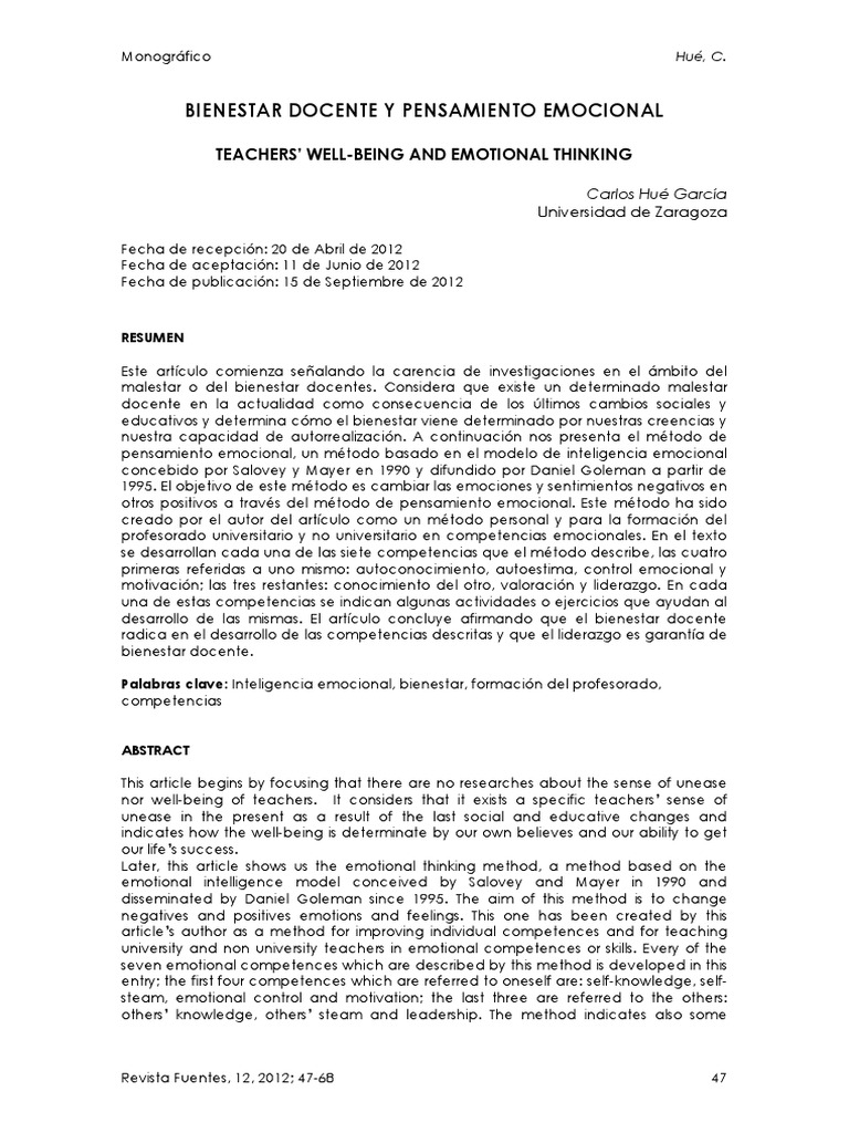 Bienestar Docente y Pensamiento Emocional | PDF | Las emociones ...