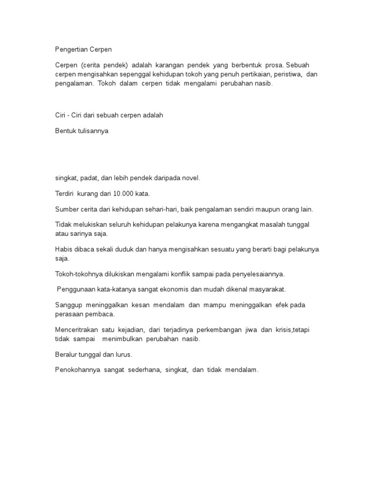 Ciri Ciri Cerpen Pdf