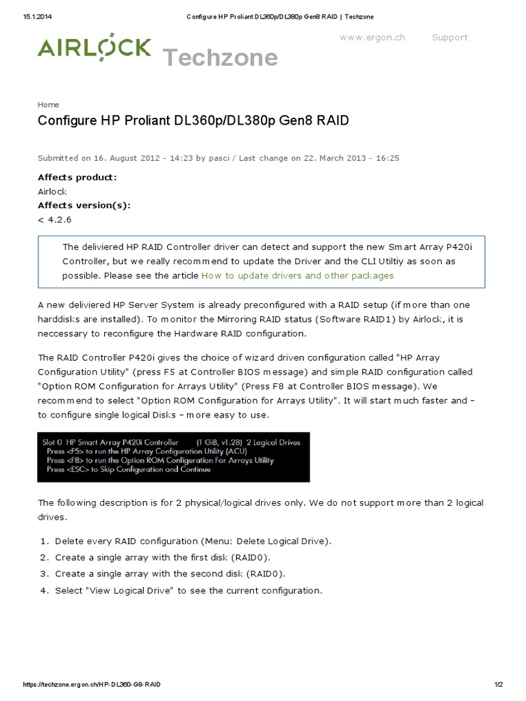 Configure HP Proliant DL360p DL380p Gen8 RAID PDF Bios Digital