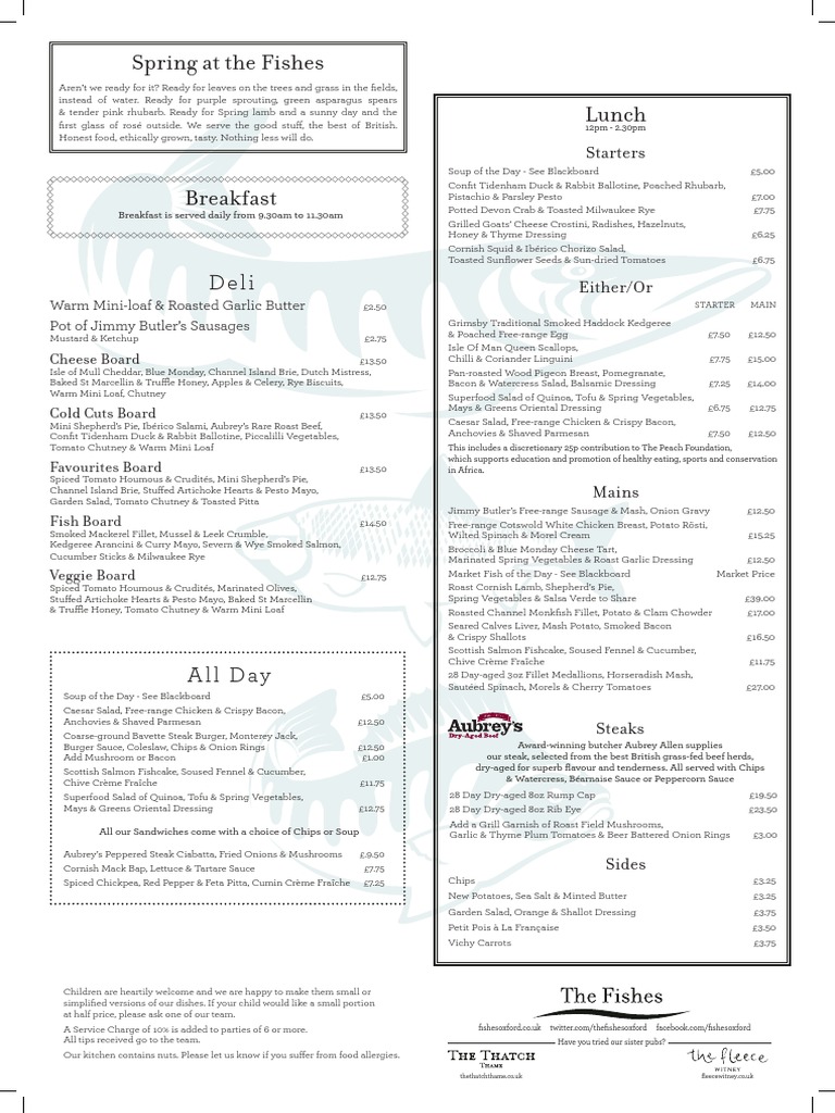 Family-Friendly Dining Menu at The Fishes | PDF | Salad | French Fries
