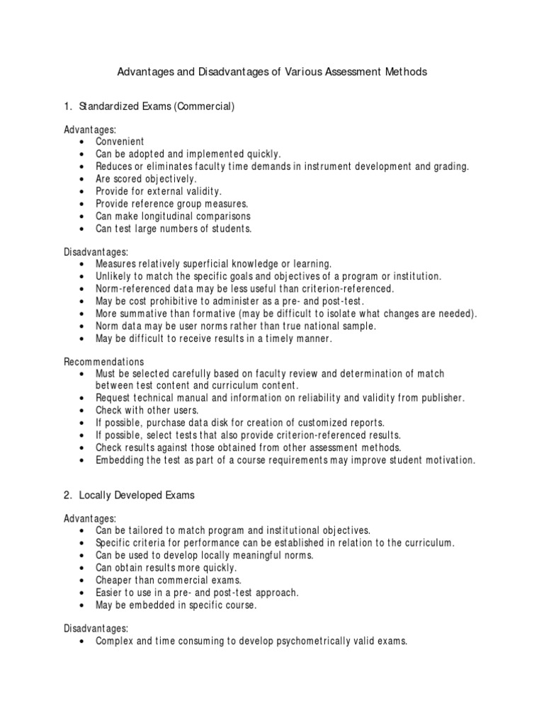 advantages and disadvantages of essay assessments
