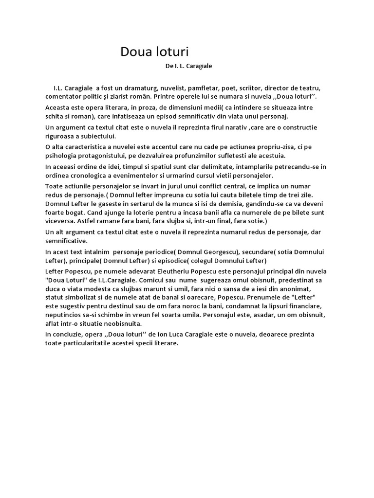 Rezumat 2 Loturi Doua Loturi | PDF