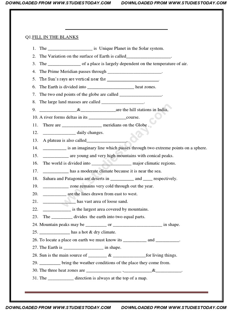 cbse class 5 social studies sst question bank equator plateau