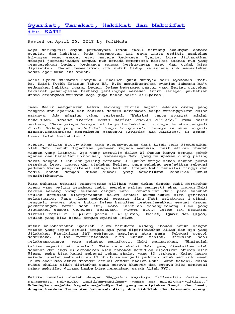 Syariat Hakikat Thariqat Ma Rifat Pdf