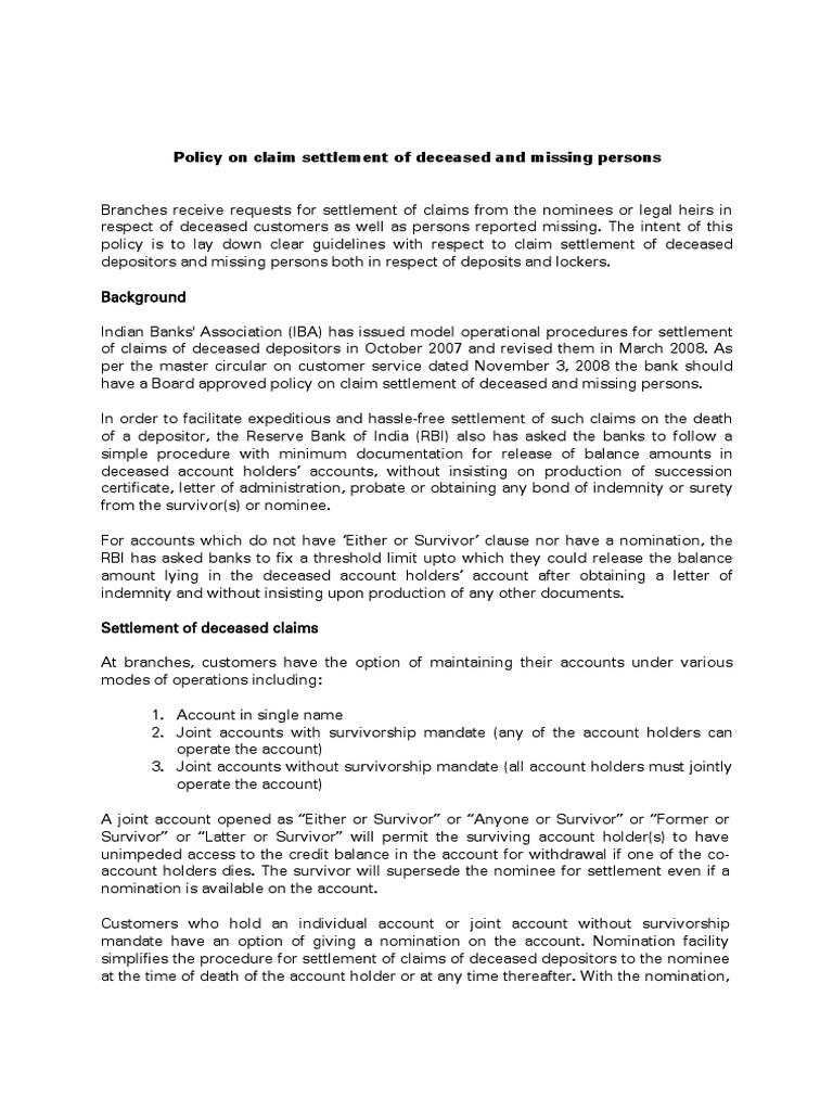 Claim On Death of Depositors in Banks | PDF | Deposit Account 
