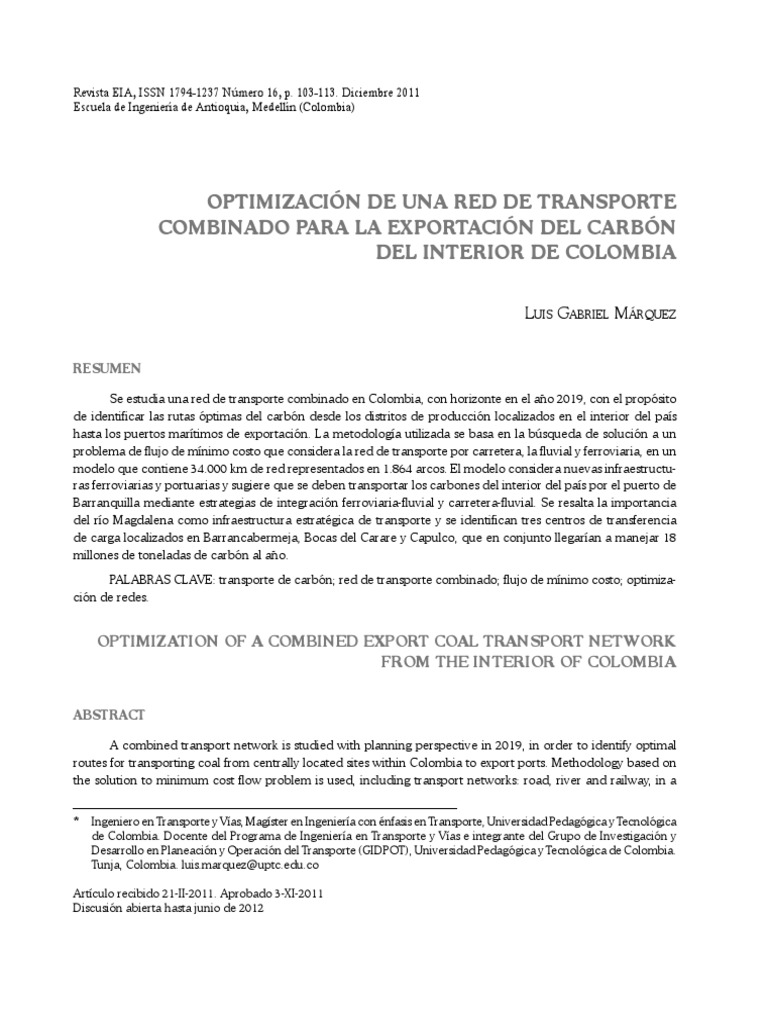 Optimización del Transporte de Carbón en Colombia | PDF | Transporte ...