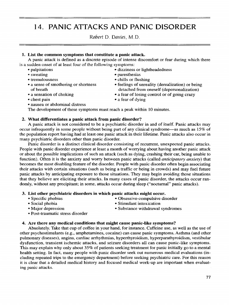 Panic Attacks and Panic Disorder | PDF