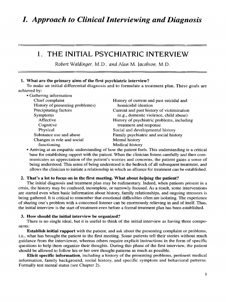 I. Approach to Clinical Interviewing and Diagnosis | Psychological ...