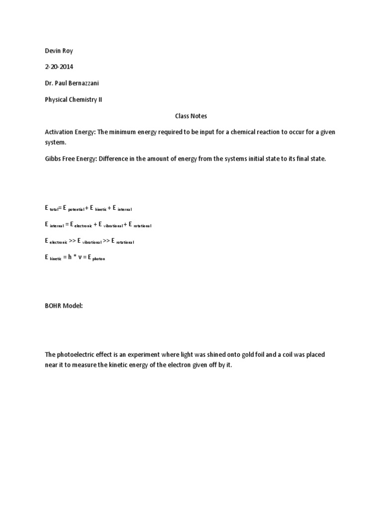 Test 1 Notes Pchem II | PDF | Teaching Methods & Materials