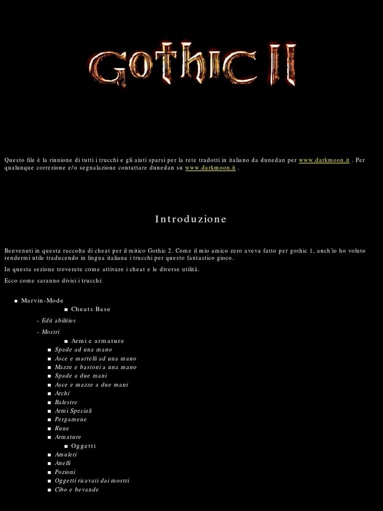 Gothic 2 Cheats Trucchi Coduri PDF