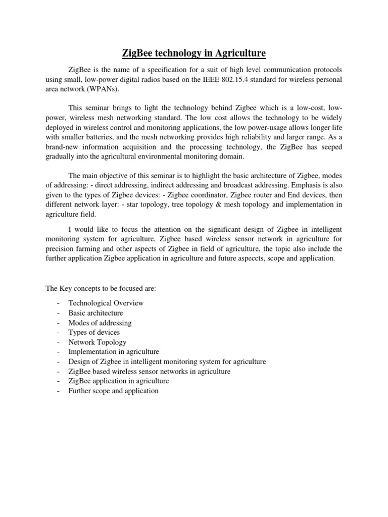 ZigBee Applications in Smart Agriculture | PDF | Computer Network ...