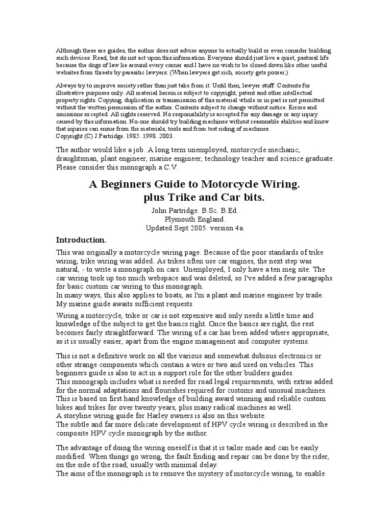 Motorcycle Wiring | PDF | Ignition System | Switch