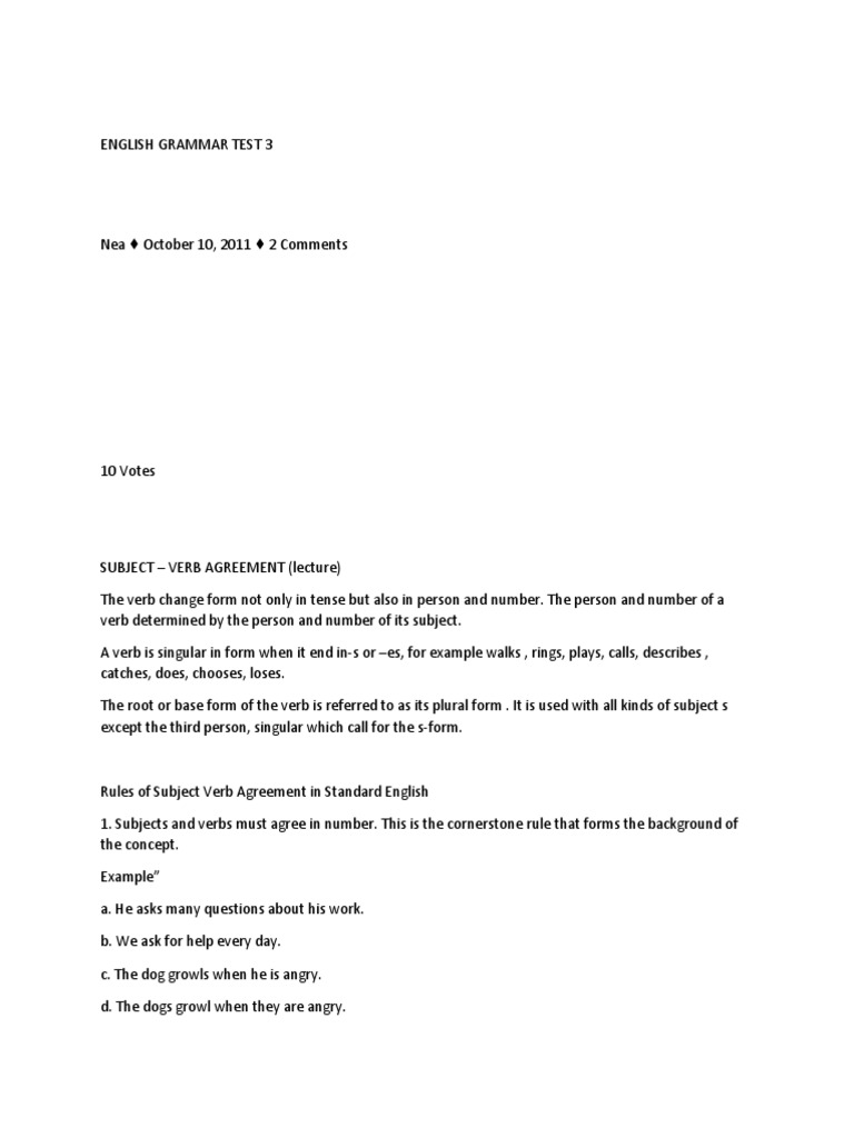 English Grammar Test 3 | PDF | Language Arts & Discipline