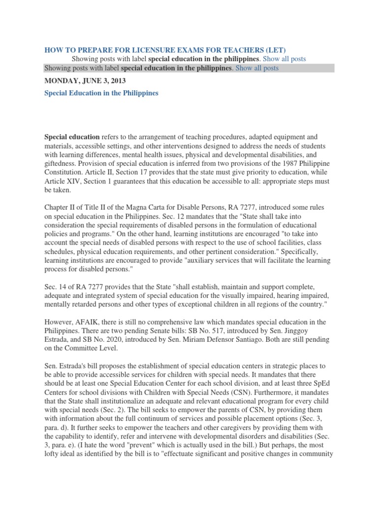Special Education in The Philippines | PDF | Special Education