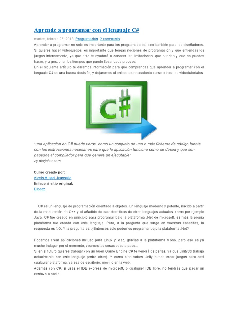 Aprende A Programar Con El Lenguaje C# | PDF | Crecimiento personal y ...