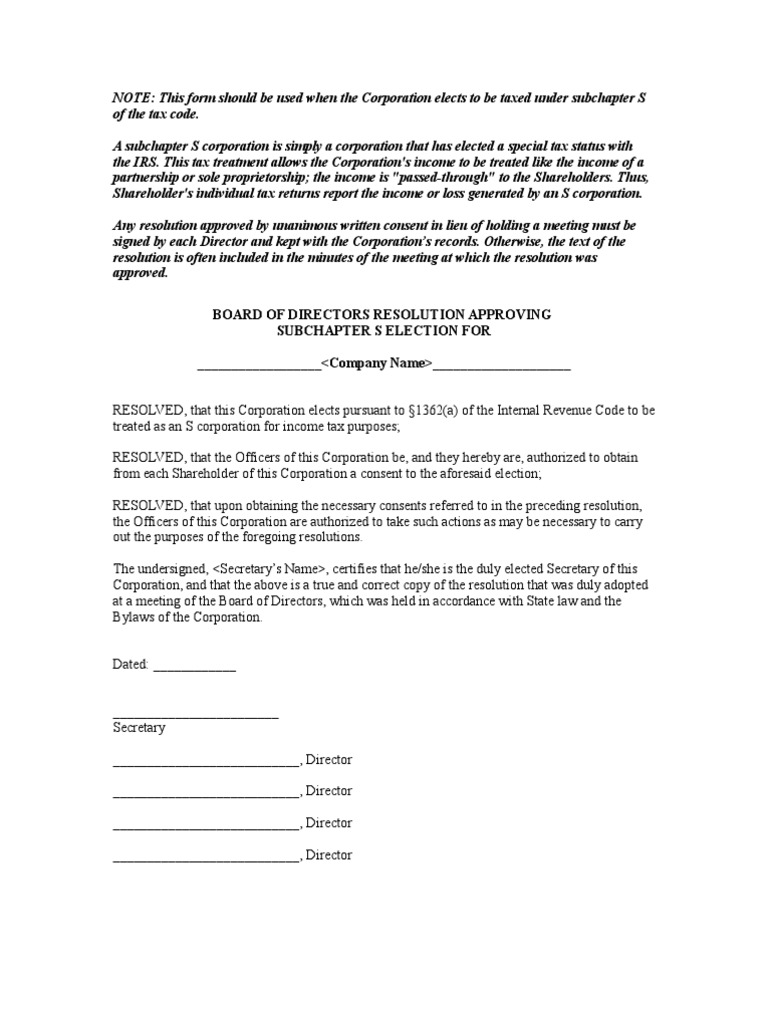 5 3 resolution approving subchapter s election pdf s corporation