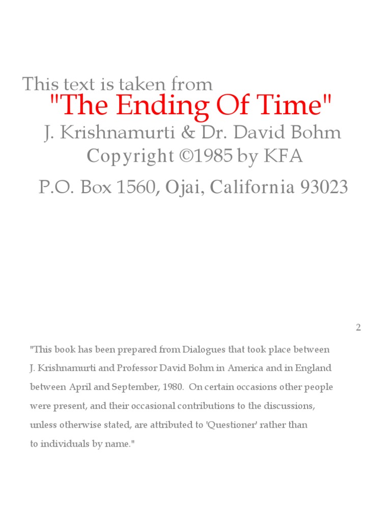 Ending time krishnamurti pdf book