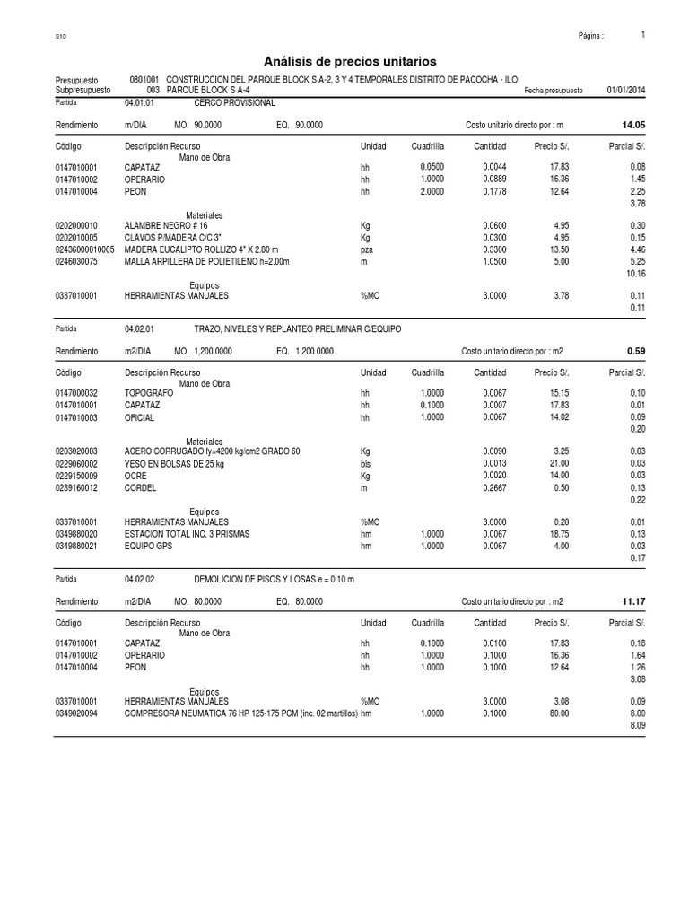 6.3Analisis_Costos_Unitarios Hormigón Materiales de