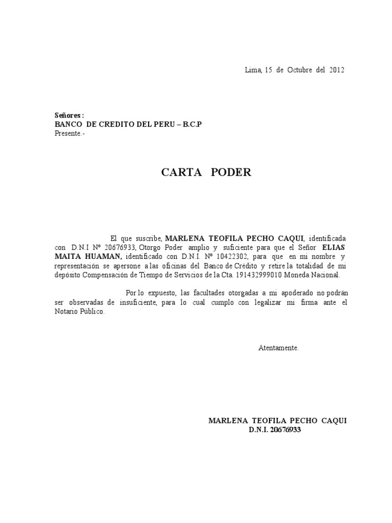 Modelo De Carta Poder Simple Para Realizar Tramites Sunat Vários